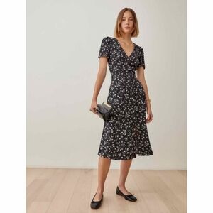 Reformation Locklin Jasmine Black Floral Dress